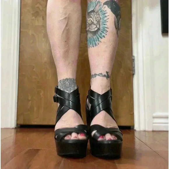 Kork-Ease Hailey Strappy Platform Wedge Sandals Shoes Black Leather 9 40.5 - Picture 4 of 12
